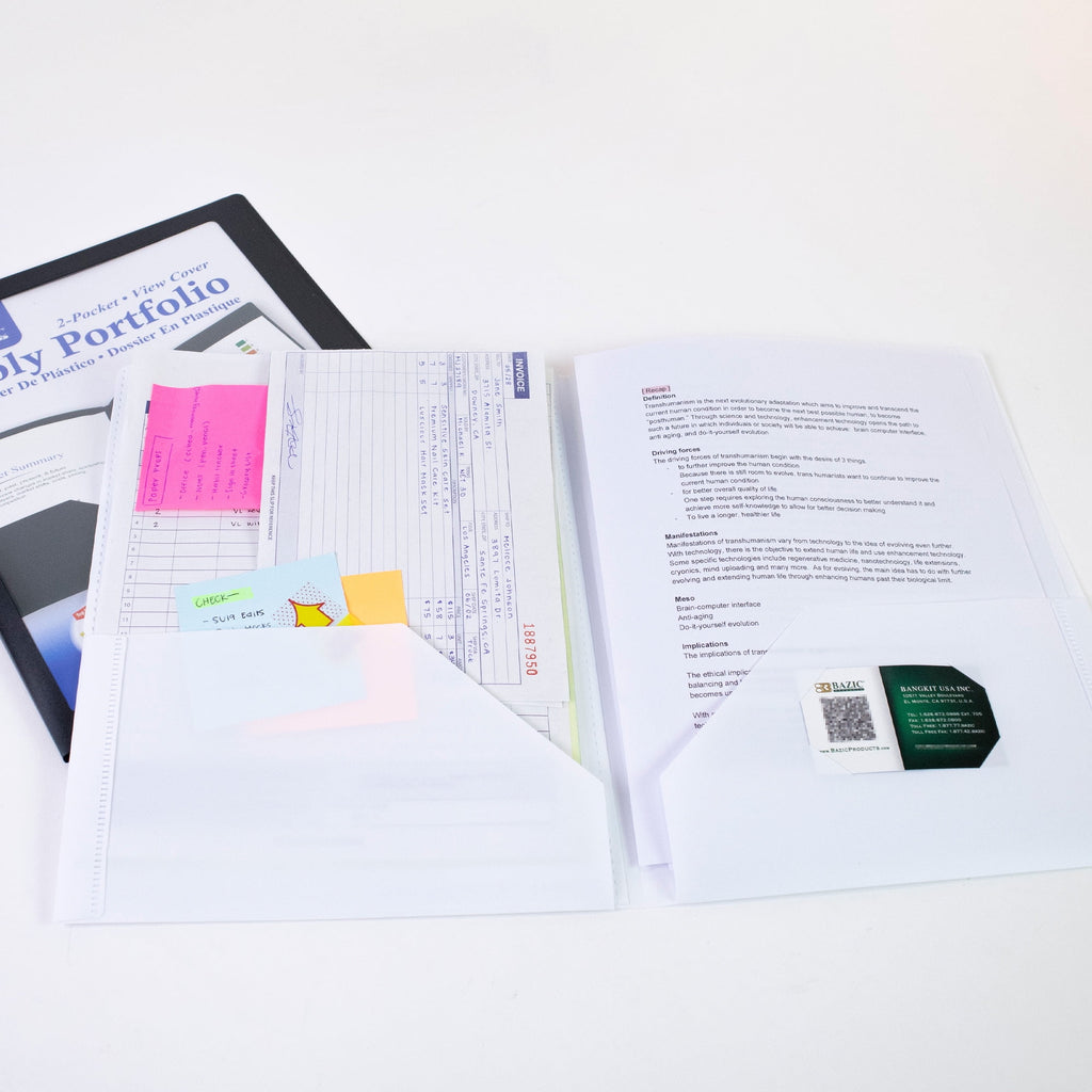 BAZIC 2 Pockets Poly Folder Portfolio w/ View Cover, Document Folders, 2-Pack