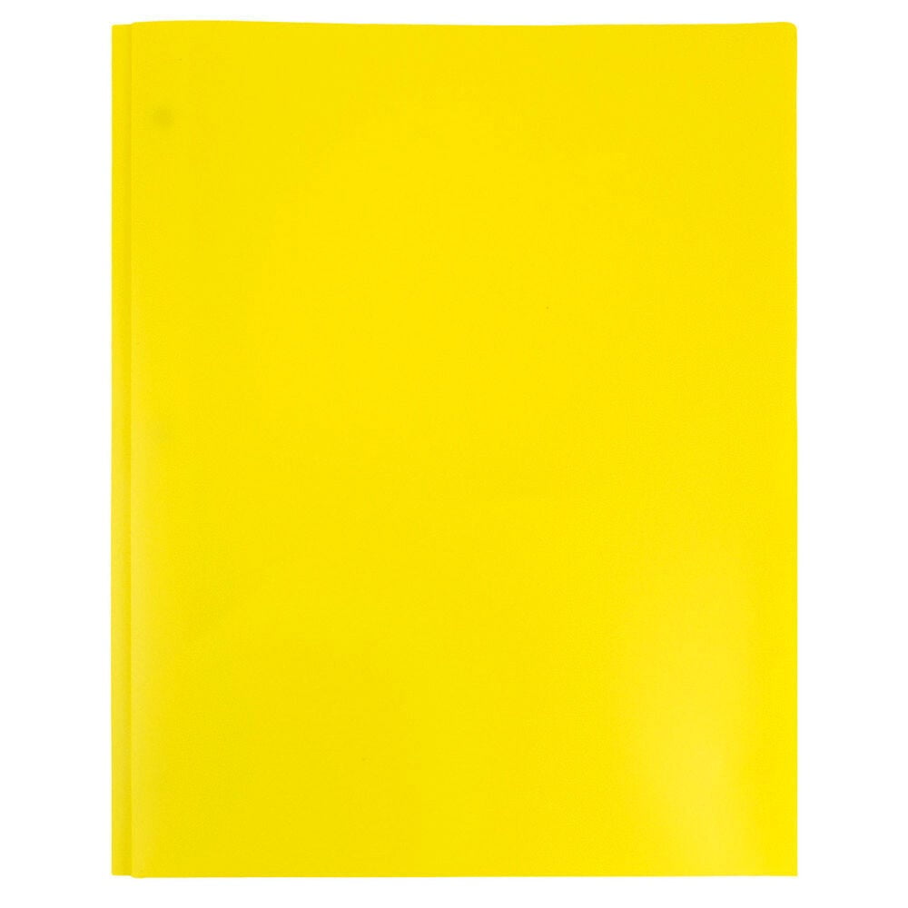 JAM Paper Plastic 2 Pocket POP Folders with Prongs Fastener Clasps, Yellow, Bulk 48/Pack