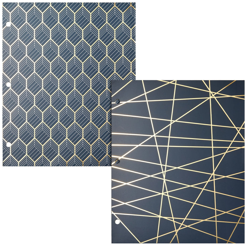 6 Pack School Folders with Pockets, 3 Hole Punched with 6 Geometric Designs for Office Supplies (9.5 x 12 In)