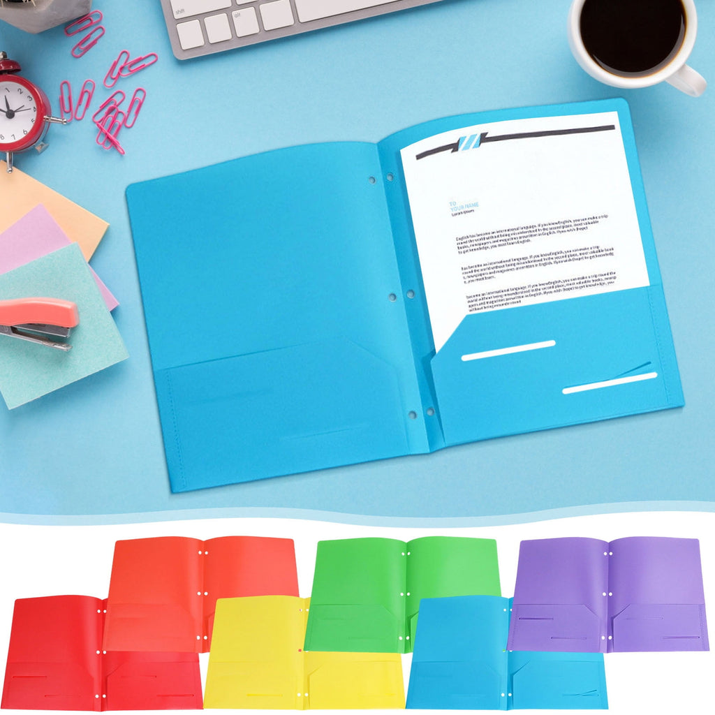 Holloyiver Heavy Duty Plastic 3 Hole Punch Pocket Folders,Plastic Folders with Pockets,Letter Size File Folders Durability, Folders with Pockets for Documents Office