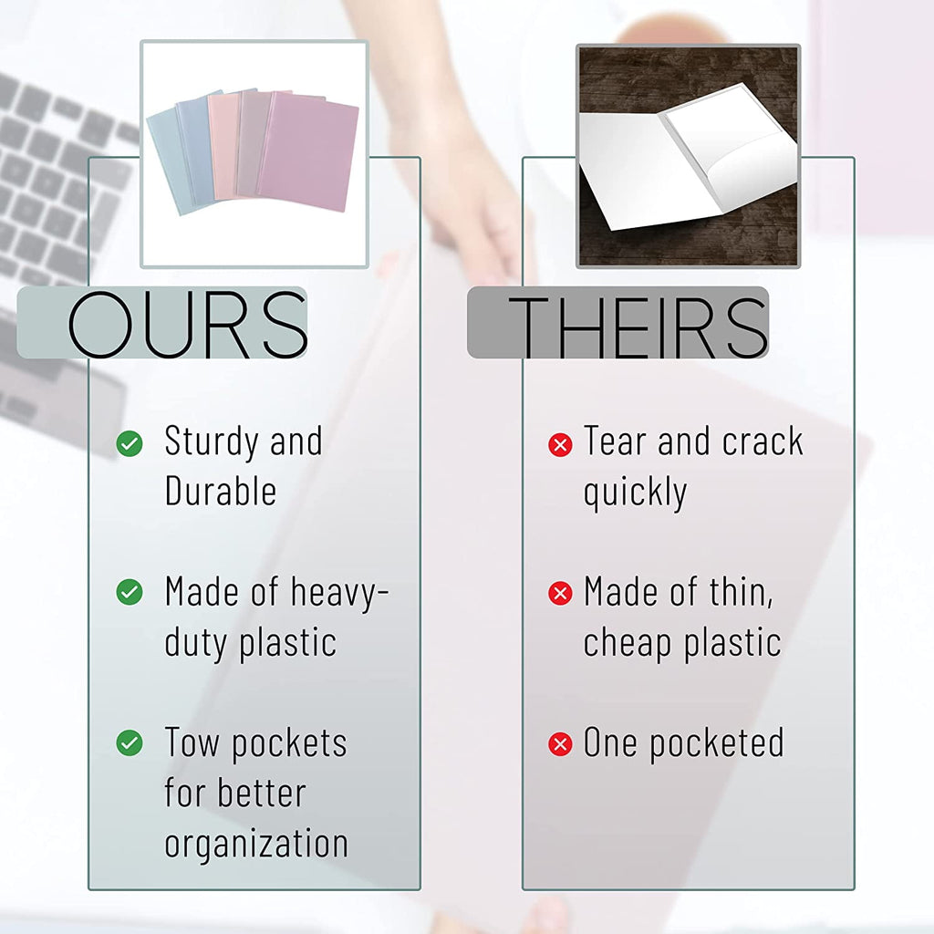 Mr. Pen- Plastic Folders with Pockets and Prong, 5 Pack, Muted Pastel Colors