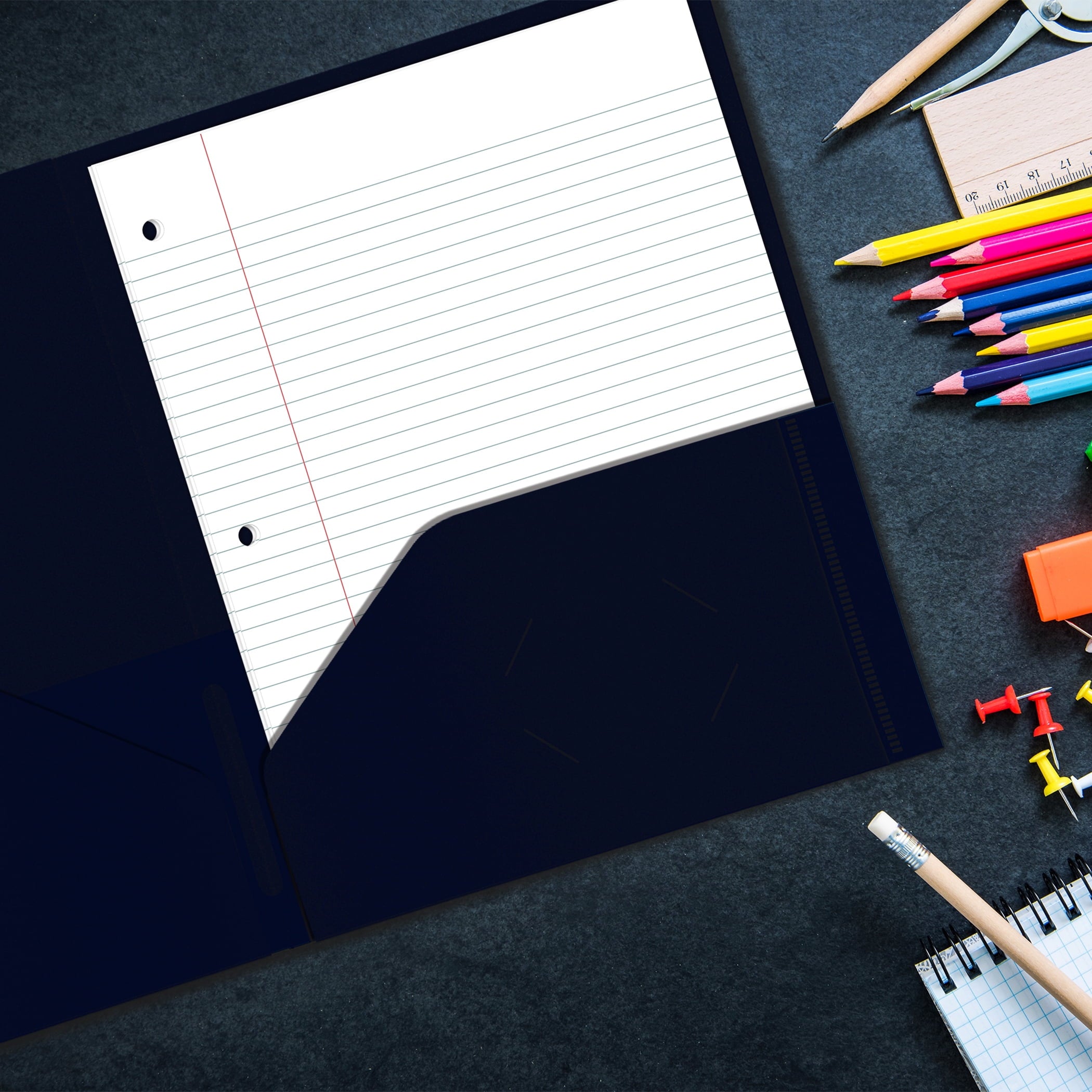 Heavyweight Plastic 2 Pocket Portfolio Folder, Letter Size Poly Folders by Better Office Products, 24 Pack (Blue)