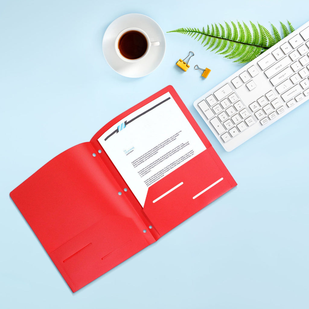 Holloyiver Heavy Duty Plastic 3 Hole Punch Pocket Folders,Plastic Folders with Pockets,Letter Size File Folders Durability, Folders with Pockets for Documents Office