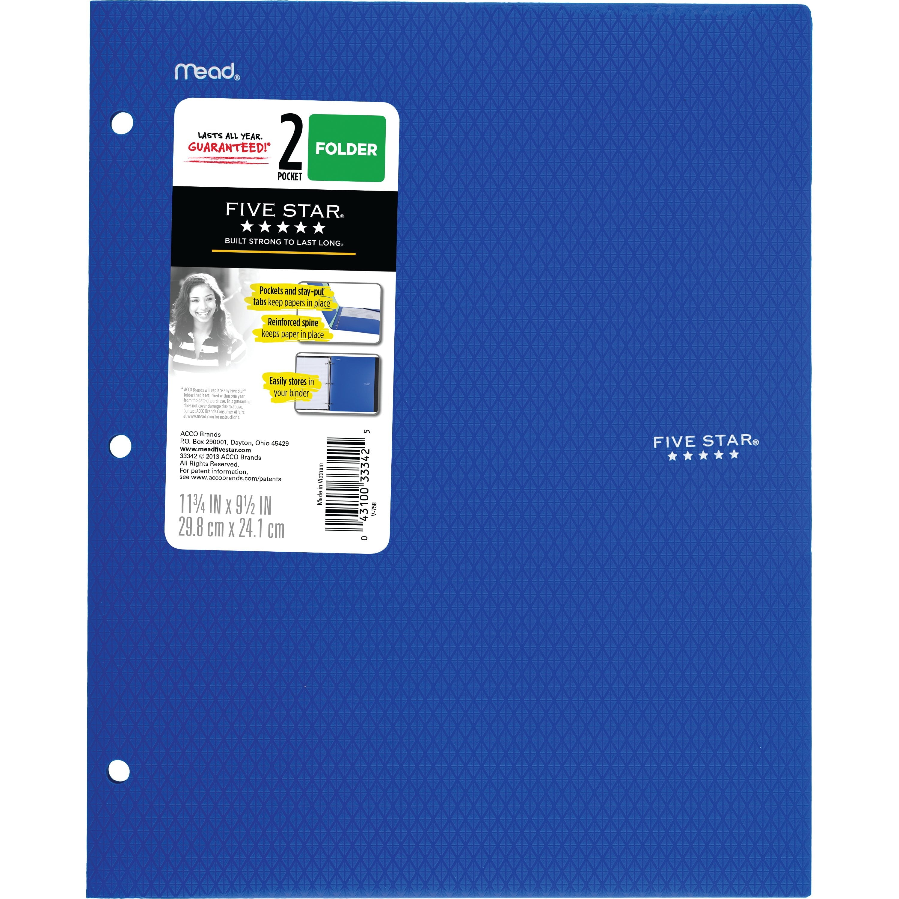 Five Star 2-Pocket Stay-Put Plastic Folder Primary 4 Pack (38049)