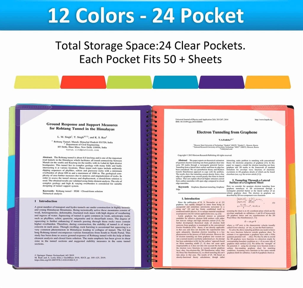 24 Pocket Plastic Folders With Pockets, 12 Colors Multi Pocket Folder Binder ...