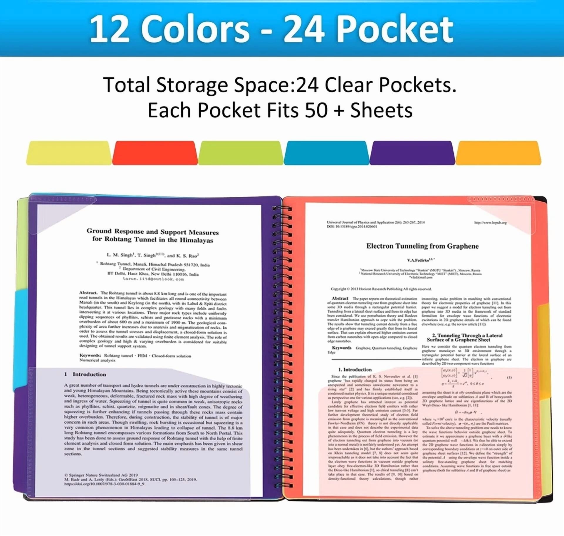 24 Pocket Plastic Folders With Pockets, 12 Colors Multi Pocket Folder Binder ...