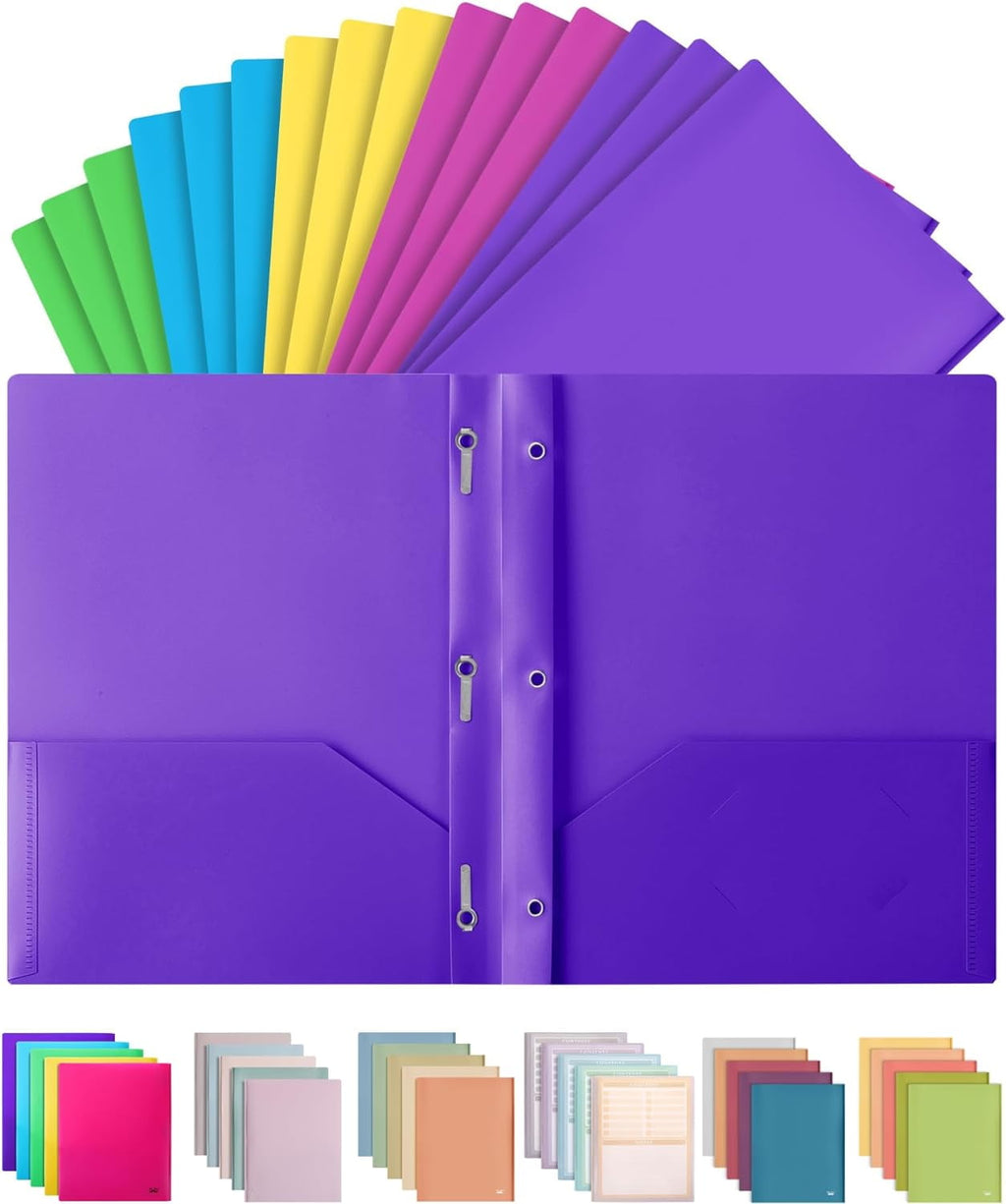 Mr. Pen- Plastic Folders with Pockets and Prongs, 15 Pack, Vibrant Colors, Pocket Folders, Folders with Prongs