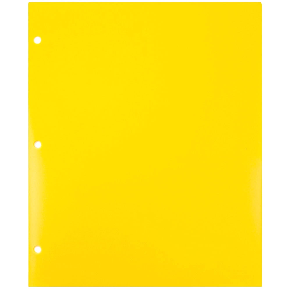 JAM Paper Heavy Duty Plastic 3 Hole School Folders with Pockets, Yellow, 6 per Pack