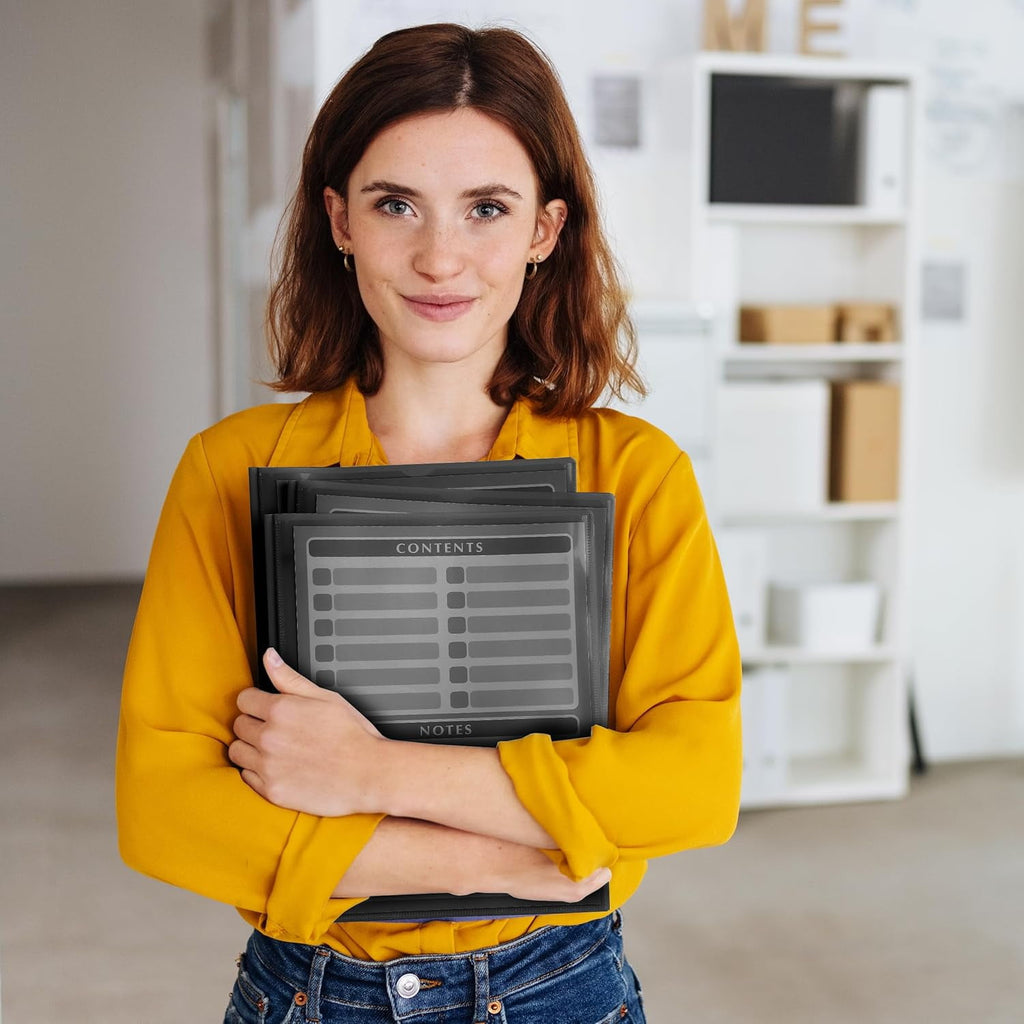Black Plastic Folders with Pockets and Prongs, 24 Pack, Letter Size, Black Flexible Plastic Folders with Prongs, Clear Front Pocket and Card Slot
