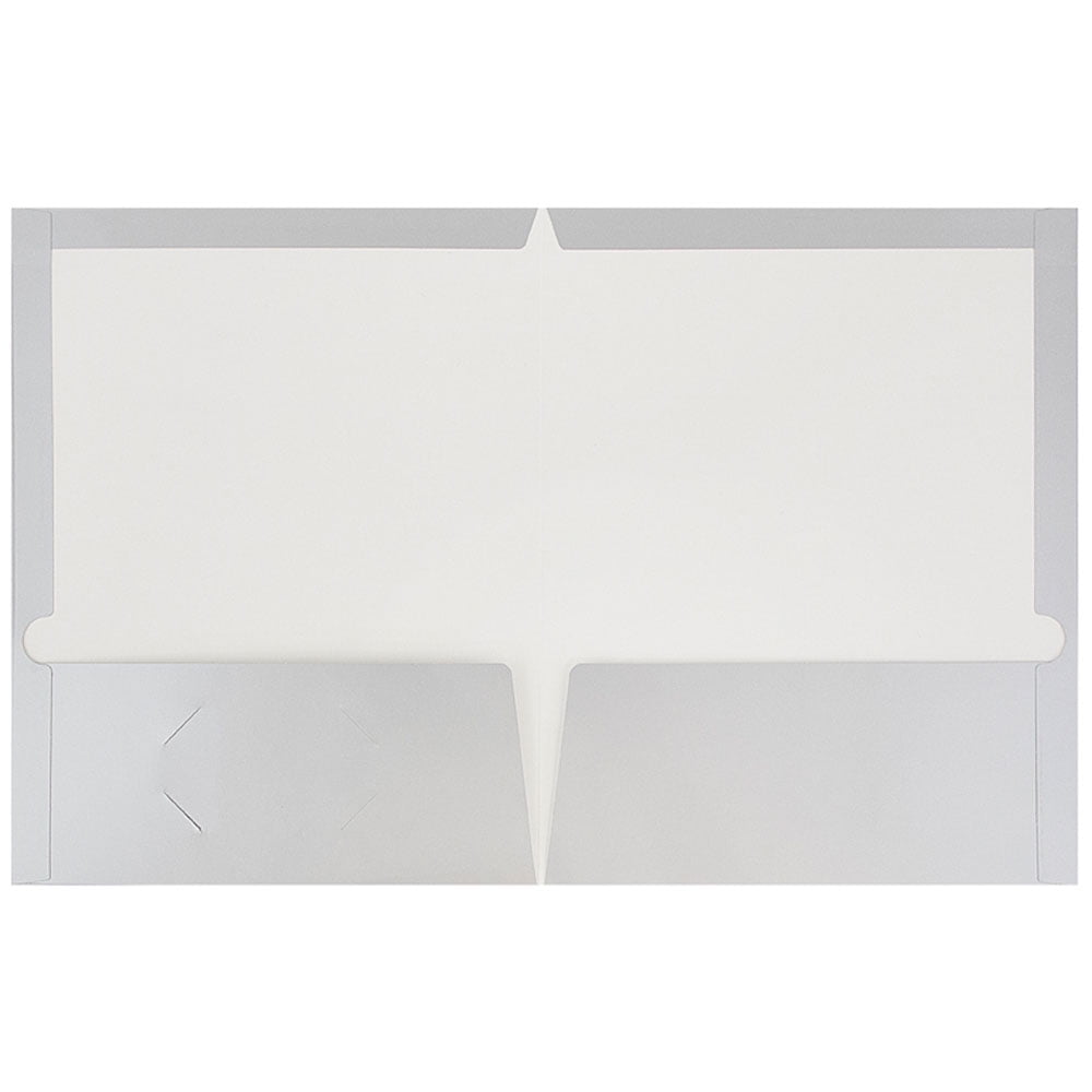 JAM Paper Glossy Two Pocket Folders, Silver, 6 per Pack