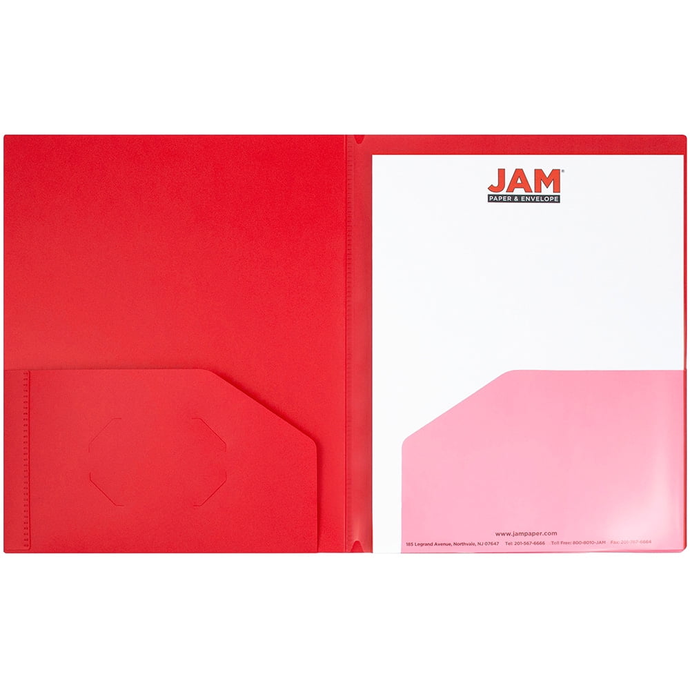 JAM Paper Heavy Duty Plastic Multi Pocket Folders, 6 Pocket, Red, 2 Folders Pack