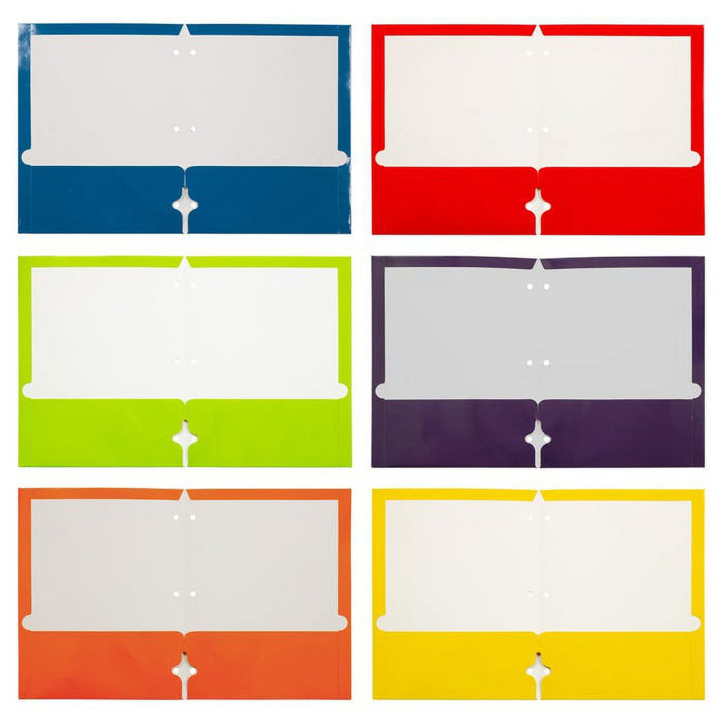 JAM Paper Glossy 3 Hole Punch Folders, Multicolor, 6 per Pack