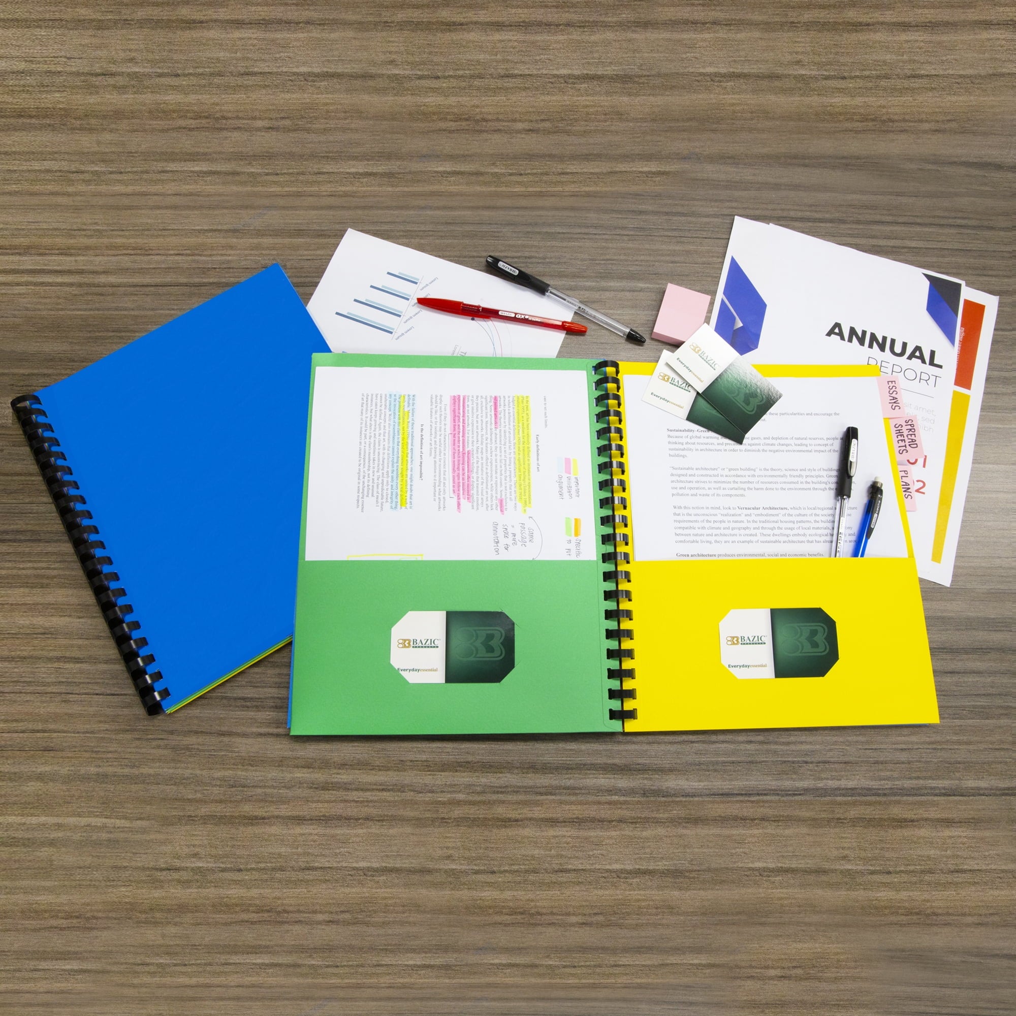 BAZIC 8 Pockets Folder Portfolios Letter Size Wire Binding Folders, 3-Pack