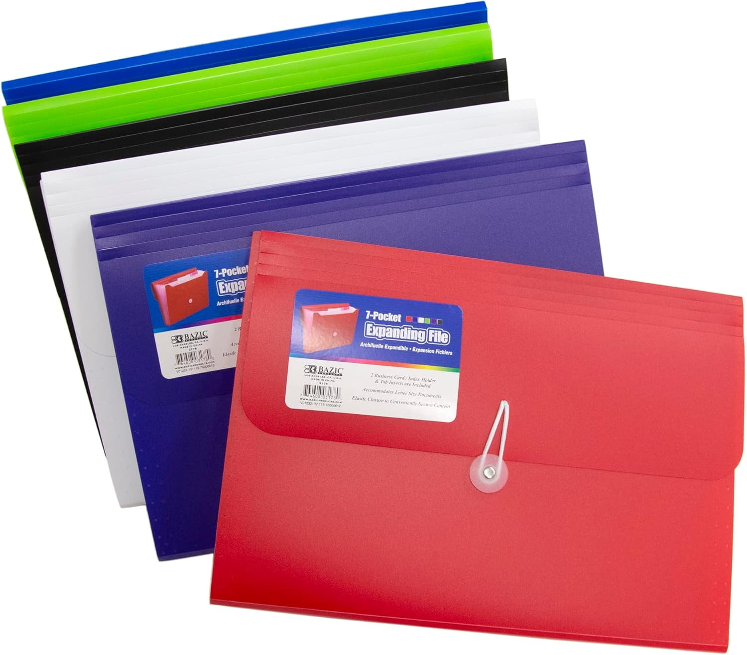 BAZIC Expanding File Folder 7 Pockets w/A-Z Tab Monthly Tabs, Letter Size Plastic File Pocket Folders, Office Paper Documents Organizer, 12-Pack