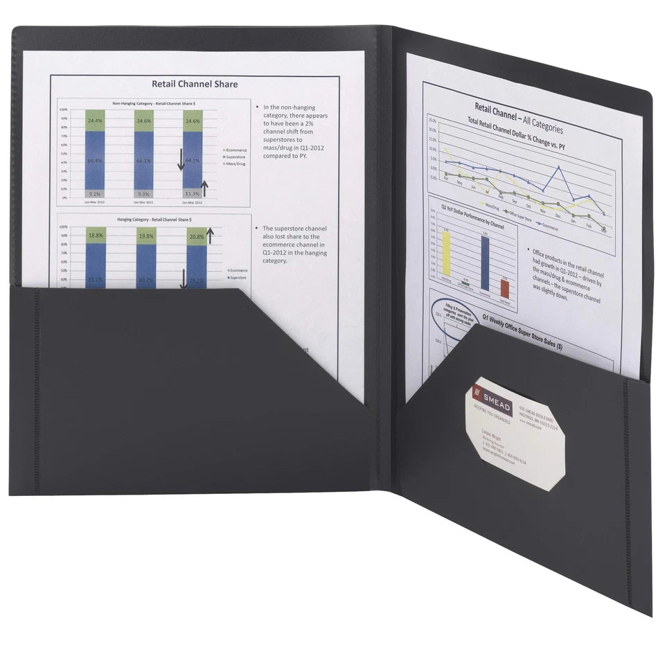 Durable Black Two Pocket Folder With Clear Display Window Pack Of 5
