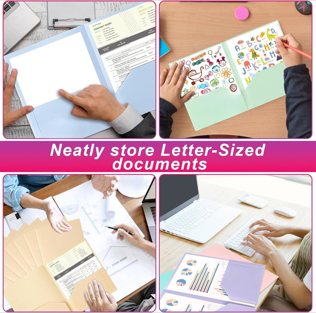 Plastic Folders with Pockets (7 Pack, Light Green), Durable Heavy Duty File Folders with Business Card Slot, 2-Pocket Folder for Schoolwork & Office,Letter Size