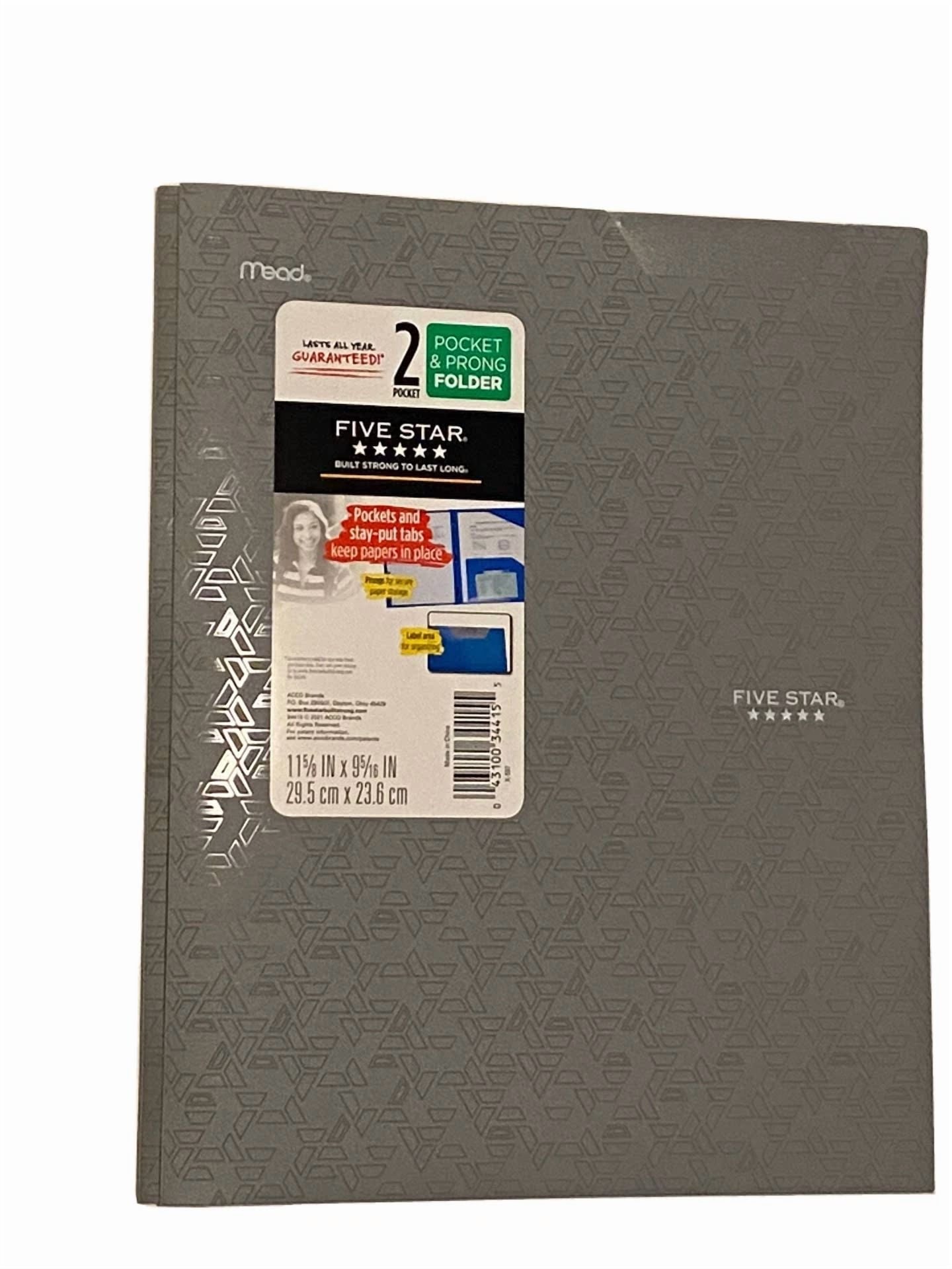 Set Of 3 Five Star 2 Pocket Folder With Prong Fasteners, Stay-Put Folders, Gray