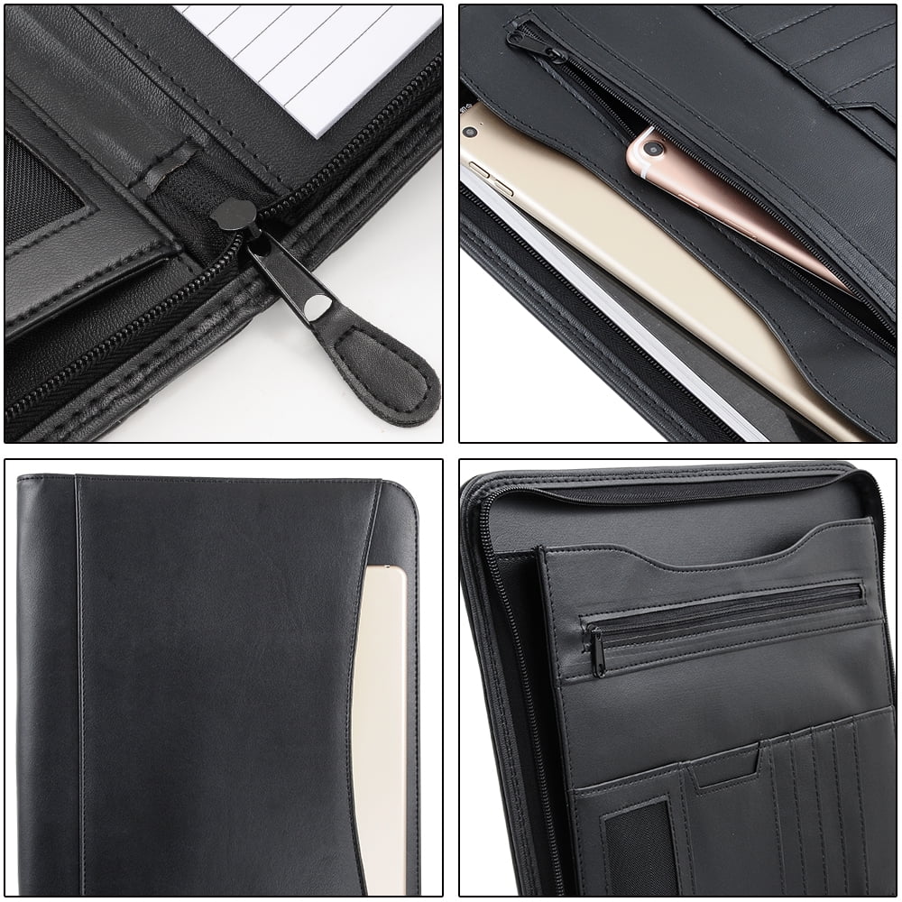 Bospa Padfolio Portfolio Folder/Multi Function Folder/Business Folder with Zippered Closure and Professional Leather (Black)