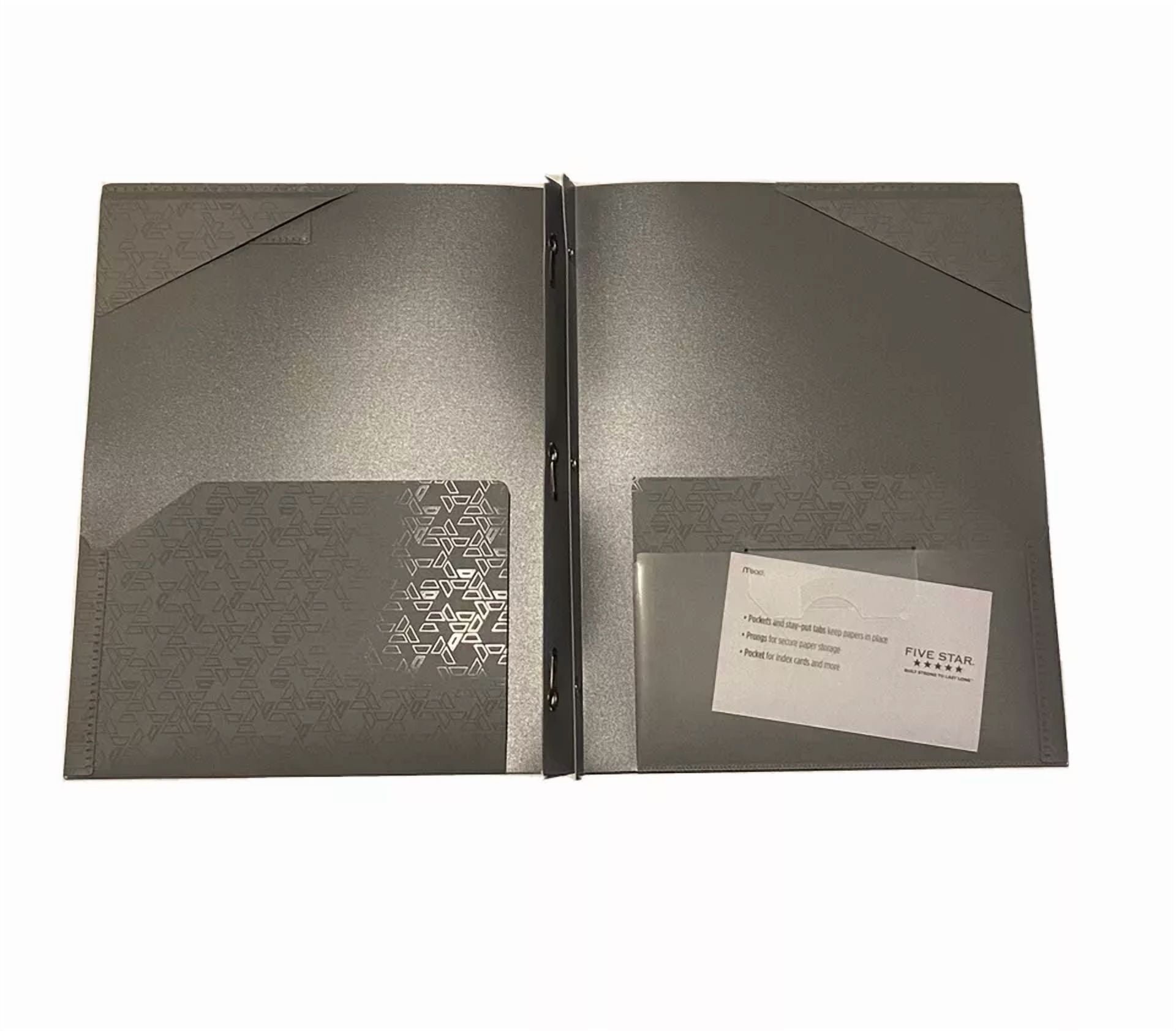 Set Of 3 Five Star 2 Pocket Folder With Prong Fasteners, Stay-Put Folders, Gray