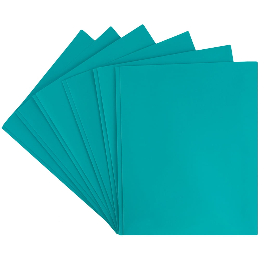 JAM Paper Medium Weight Plastic Presentation Folder with Clasps, Teal, 6/Pack