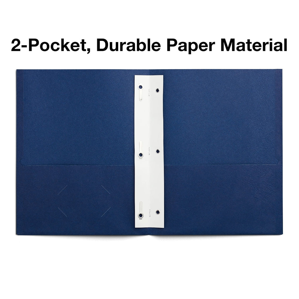 Staples 10% Recyled Smooth 2-Pocket Paper Presentation Folder with Fasteners Dark Blue 10/Pack