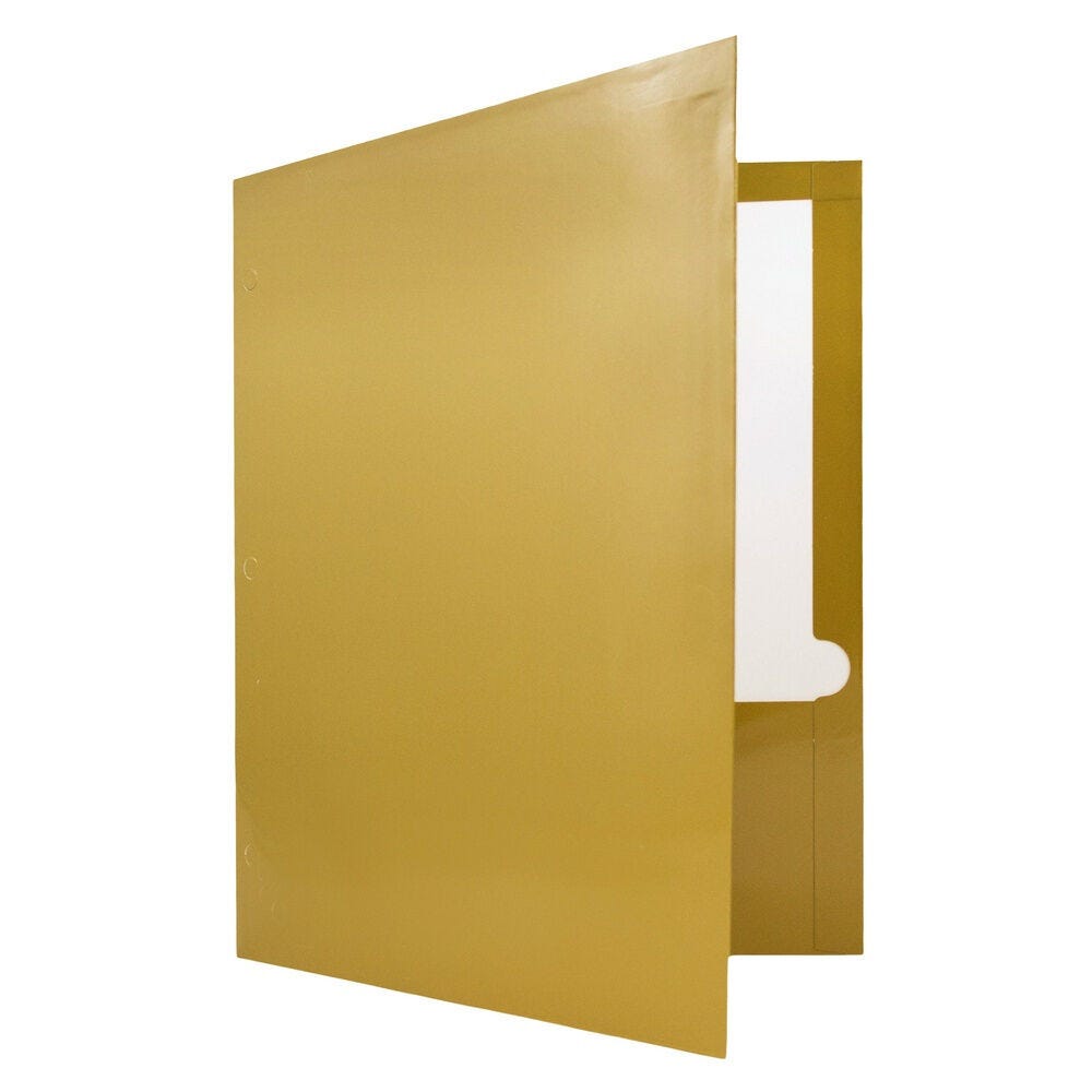 JAM Paper Laminated Two Pocket Glossy 3 Hole Punch School Folders, Gold, 3/Pack