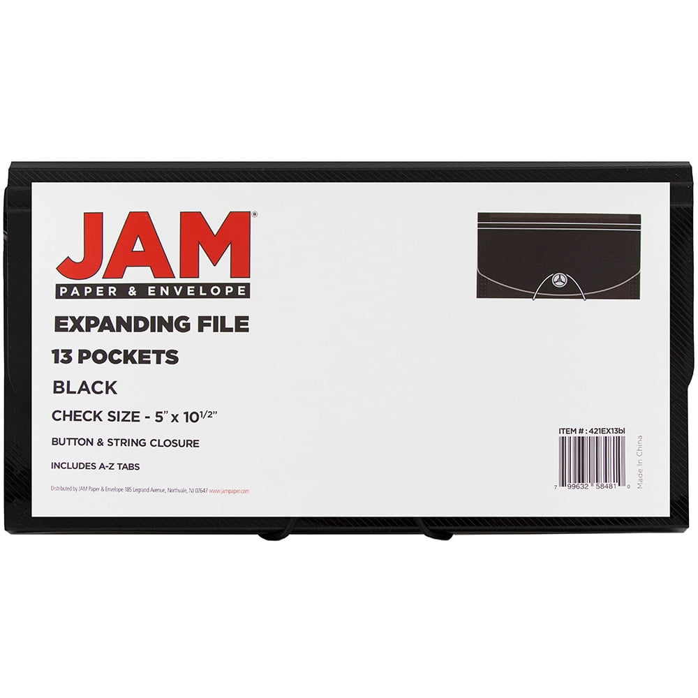 JAM Paper 13 Pocket Expanding File, Black, 2/Pack, Check Size, 5 x 10 1/2