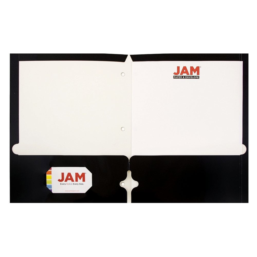 JAM Paper Glossy 3 Hole Punch Folders, Black, 6 per Pack
