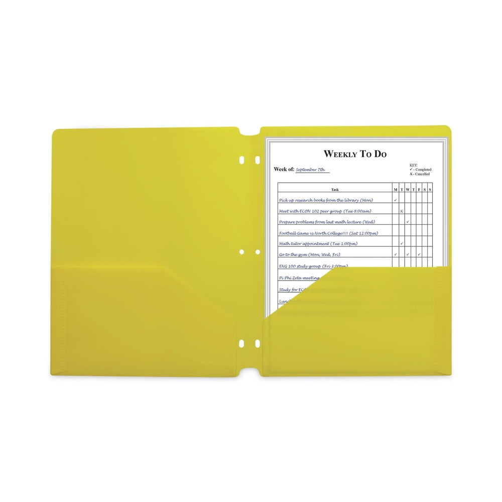 C-Line Two-Pocket Heavyweight Poly Portfolio Folder with Three-Hole Punch, Yellow, Pack of 25