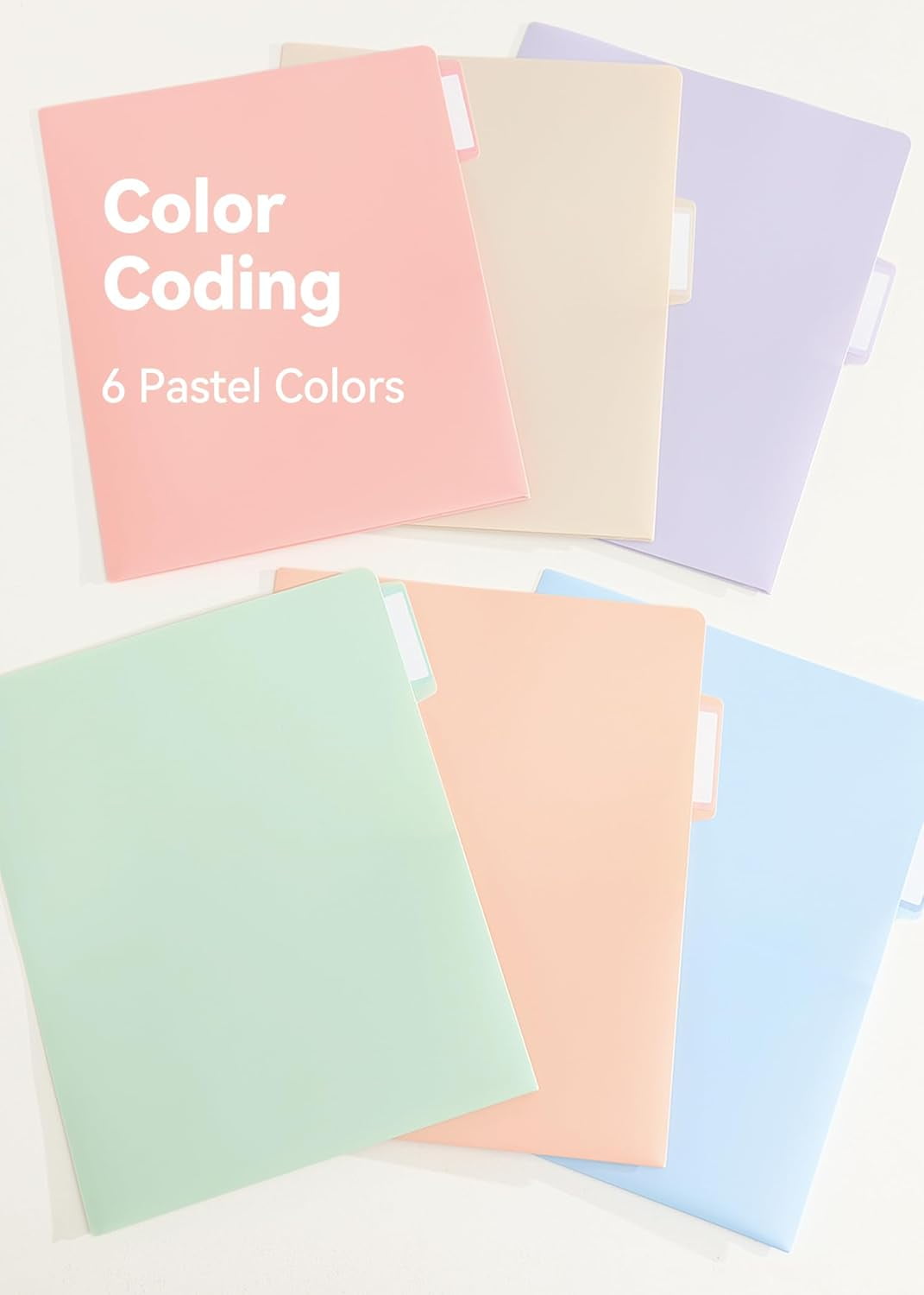 Plastic Folders with Pockets Hole Punched, Pastel Pocket Folders for Ring Binder, Unique  Tabs with Colorful Labels, School Folders, Letter Size