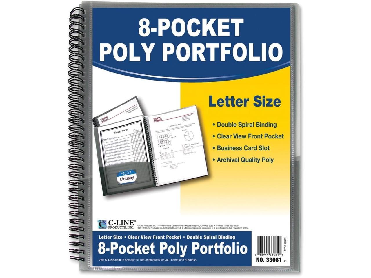 C-Line, CLI33081, 8-Pocket Spiral-bound Poly Portfolio, 1 Each, Smoke,Clear