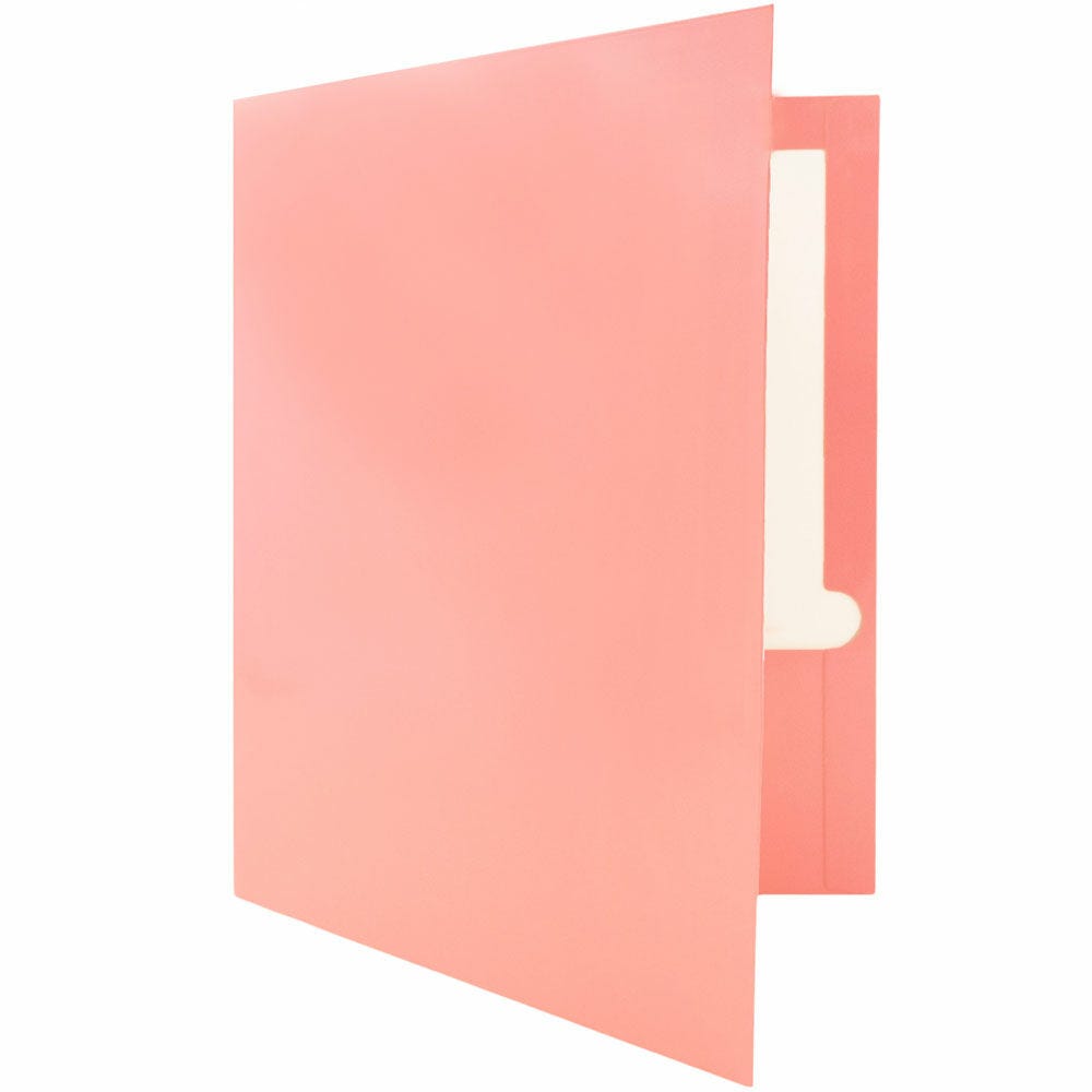 JAM Paper Laminated Two Pocket Glossy Folders, Baby Pink Pastel, 3/Pack