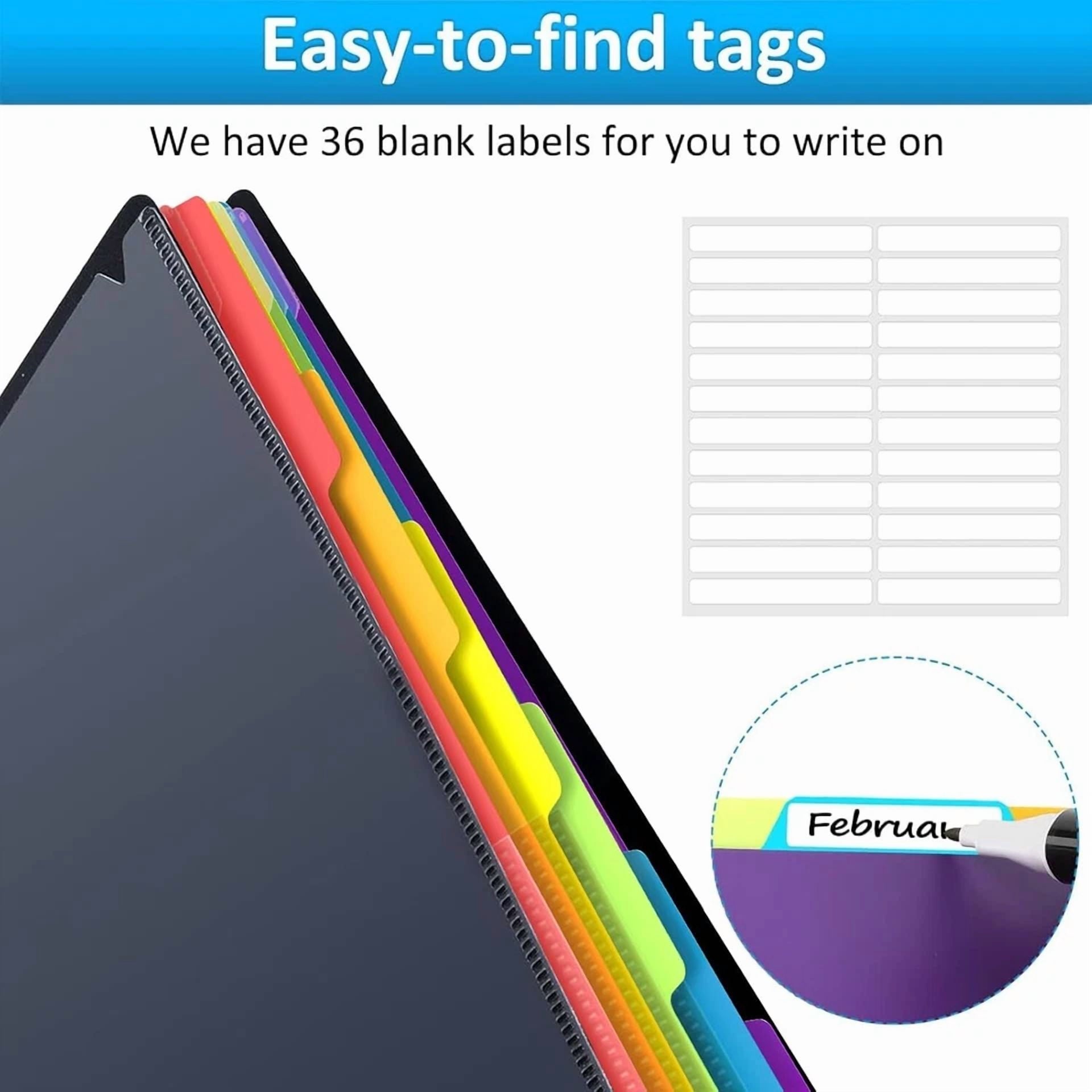 12 Pocket Plastic Folders With Pockets, 6 Colors Multi Pocket Folder Binder With