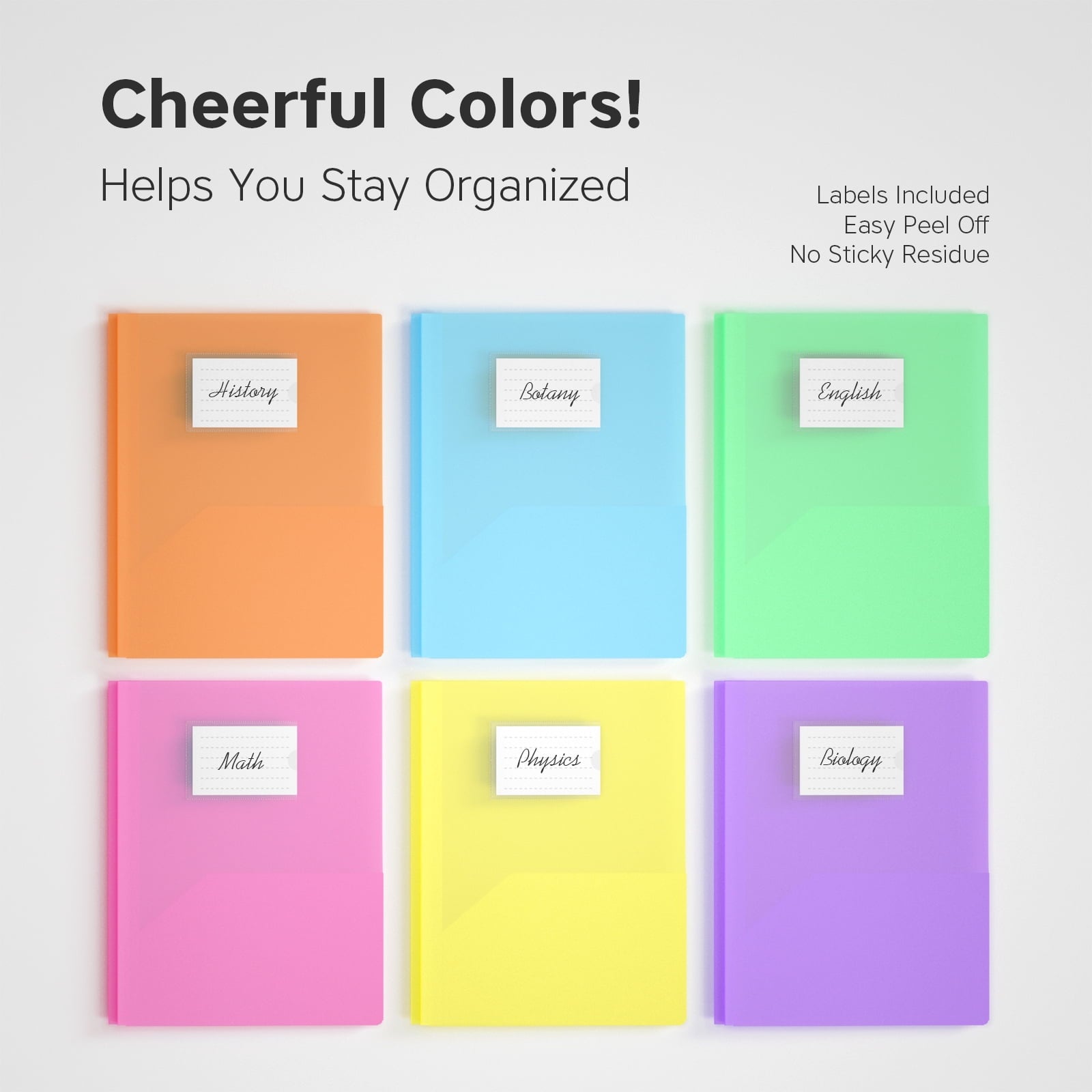 Two Pocket Folders with Prongs,DoDoMagxanadu 6 Pack Plastic Folders for Letter Size Paper,File Folders for School Office Business,Assorted 6 Colors