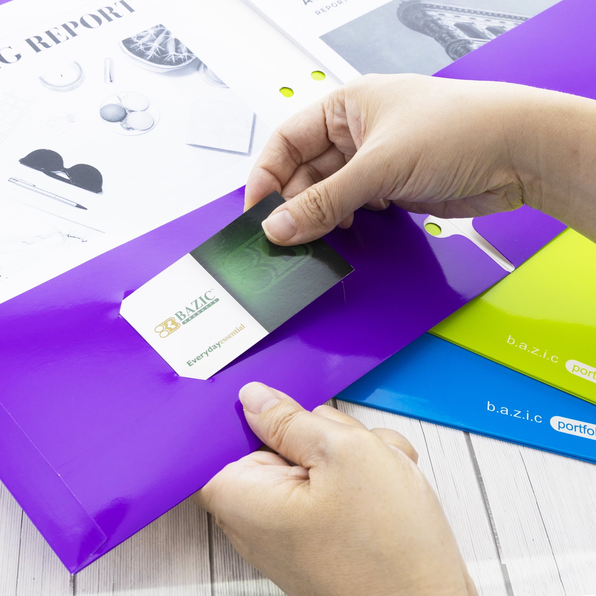 BAZIC 2 Pockets Paper Folder, Laminated Portfolio 3 Hole Punched, 6-Pack