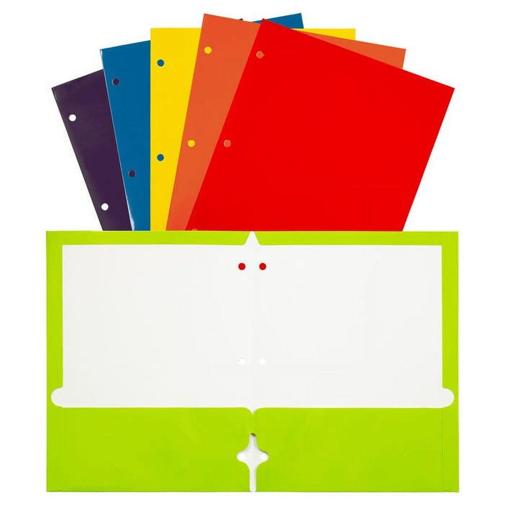 JAM Paper Glossy 3 Hole Punch Folders, Multicolor, 6 per Pack