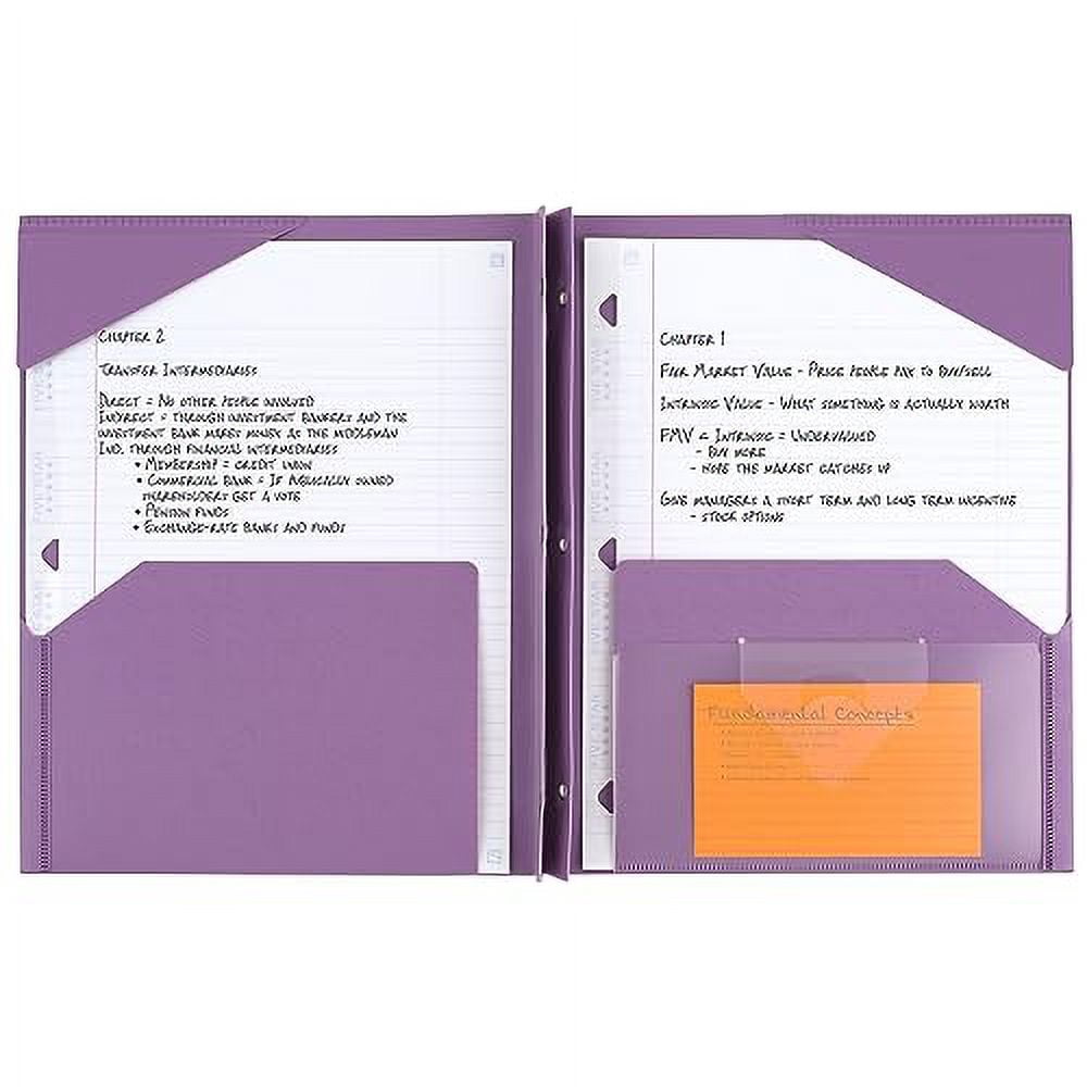 Five Star 2-Pocket Folder, 4 Pack, Plastic Folder with Stay-Put Tabs and Prong Fasteners, Holds 8-1/2" x 11" Paper, Tidewater Blue, White, Amethyst Purple, Harvest Yellow (38064)