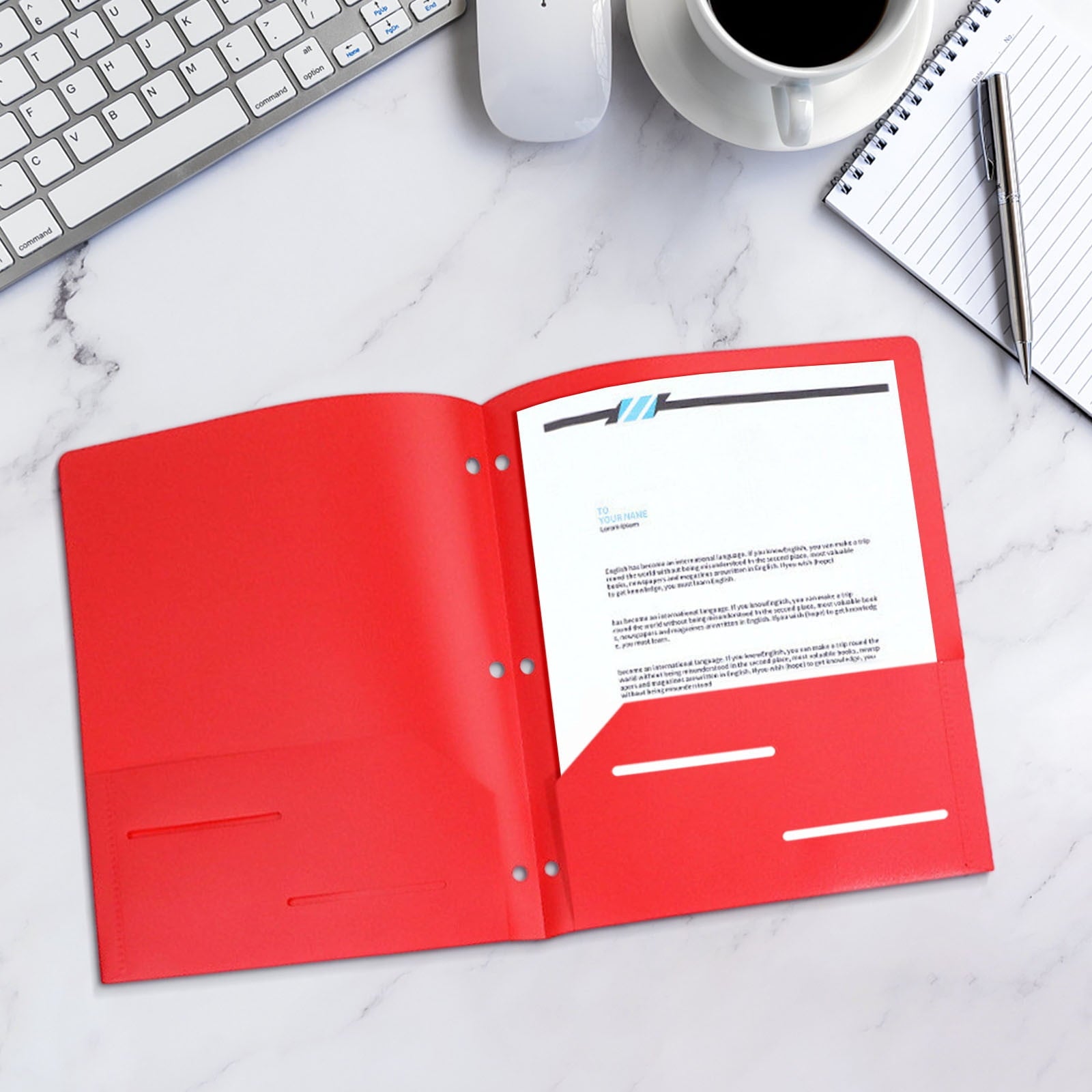 Holloyiver Heavy Duty Plastic 3 Hole Punch Pocket Folders,Plastic Folders with Pockets,Letter Size File Folders Durability, Folders with Pockets for Documents Office