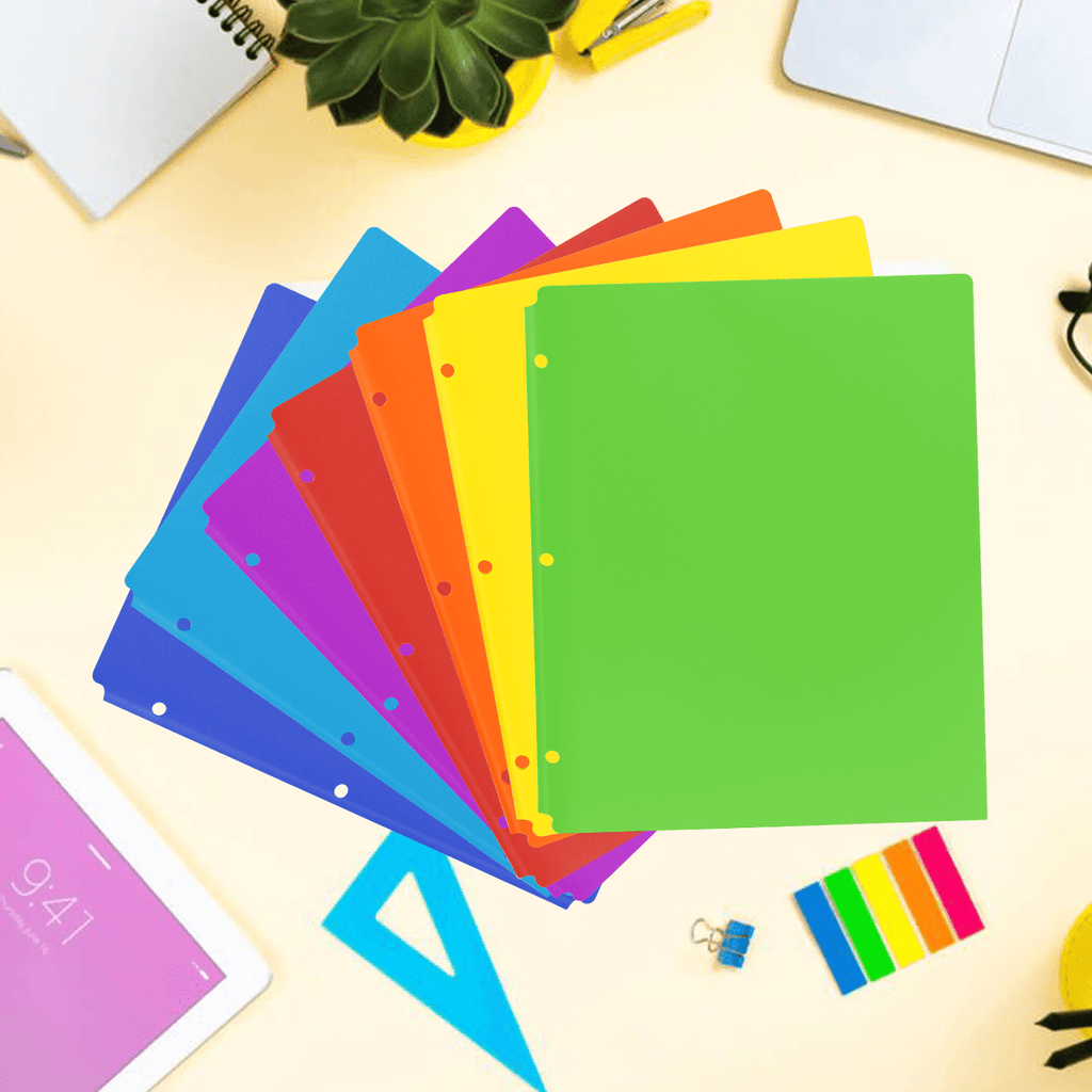 Aipker Plastic Folders with Pockets and Business Card Slots, 3 Hole Punched, Set of 7 Pack
