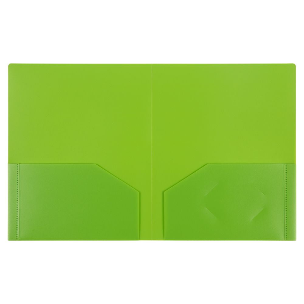 JAM Paper Heavy Duty Plastic Two Pocket Presentation Folders, Lime Green, 108/pack