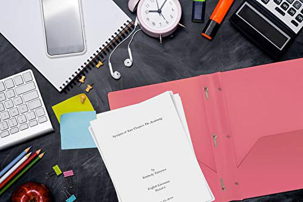 Better Office Products Pink Plastic 2 Pocket Folders with Prongs, Heavyweight, Letter Size Poly Folders, 24 Pack, with 3 Metal Prongs Fastener Clips, Pink