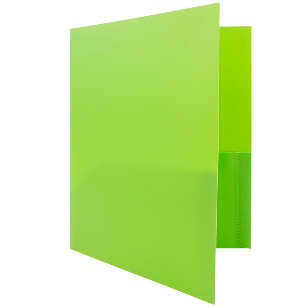 JAM Paper Plastic 2 Pocket School POP Folders with Metal Prongs Fastener Clasps, Lime Green, 3/Pack