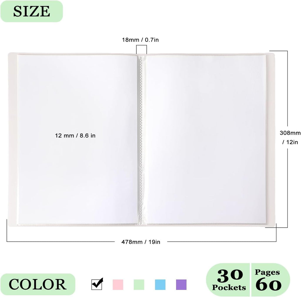 Portfolio Binder with Plastic Sleeves, Pocket Portfolio Folder with Clear Sheet Protectors, Display 60 Pages Book, Presentation Book for Artwork, Document Organizer, 1 Pack (White)