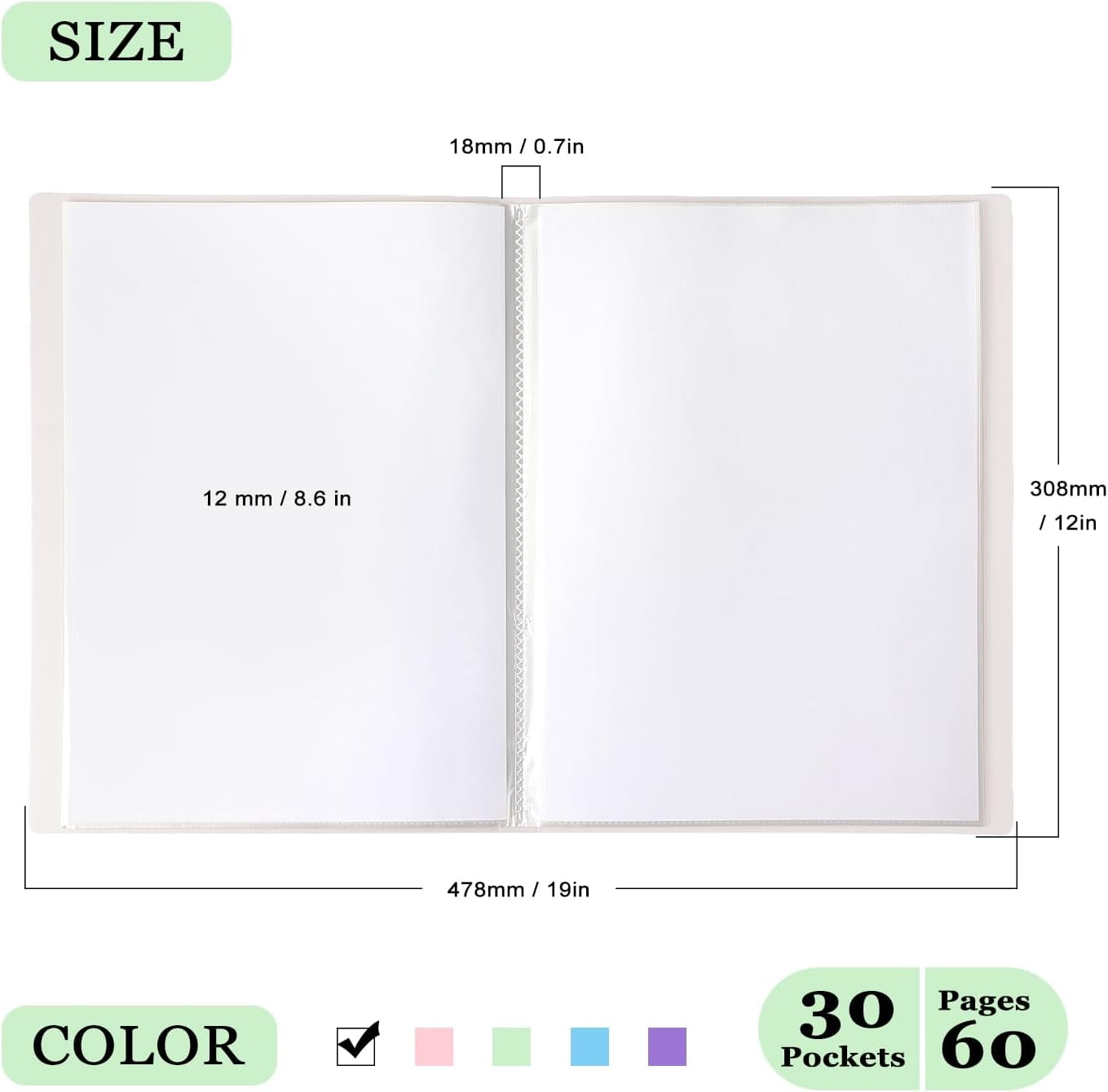 Portfolio Binder with Plastic Sleeves, Pocket Portfolio Folder with Clear Sheet Protectors, Display 60 Pages Book, Presentation Book for Artwork, Document Organizer, 1 Pack (White)