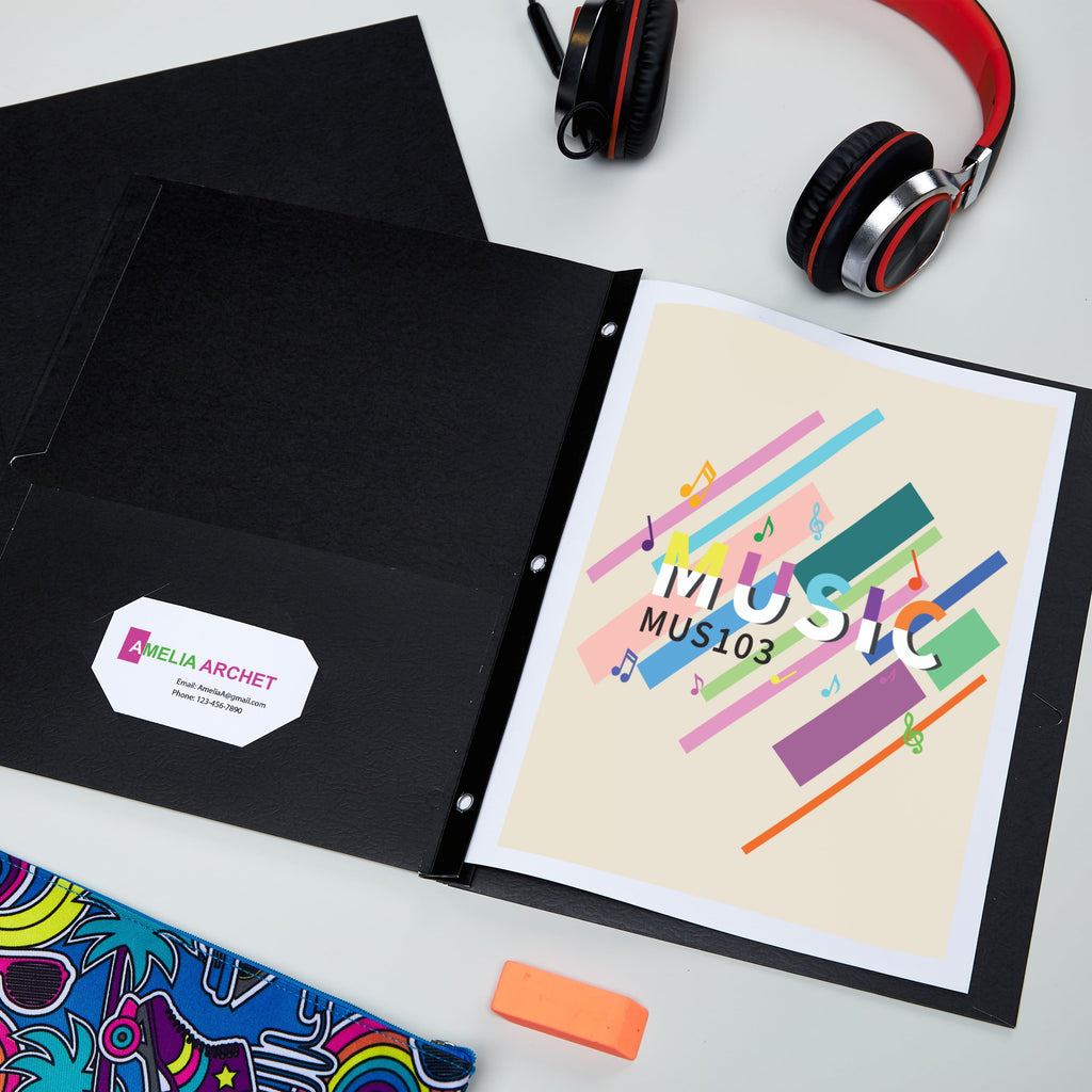 Two Pocket Folders with 3 Prong Fasteners, 25 Black Folders (47978)