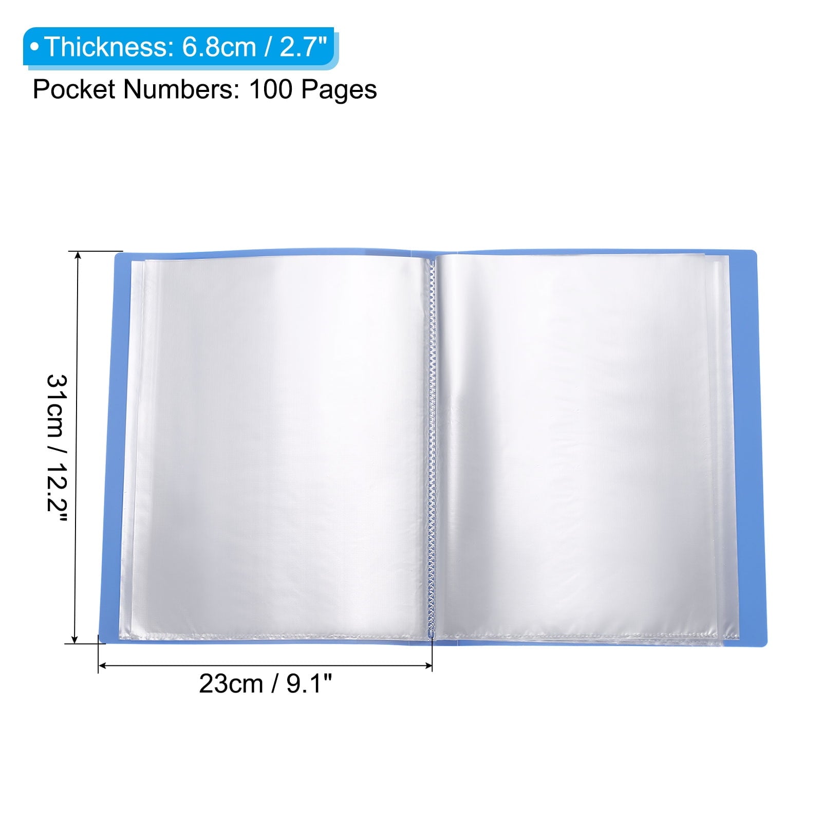 Uxcell 11.6 x 8.3'' Portfolio Binder Folder, 100 Pages Presentation Book with Clear Plastic Protector Sleeve, Light Blue