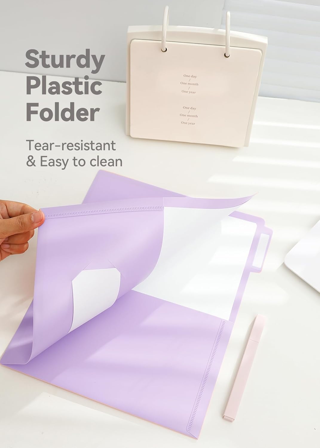 MetalM Plastic Folders with Pockets, 6 Pack Purple Folders for School, Unique 1/3 Cut Tabs with Colorful Labels, Letter Size