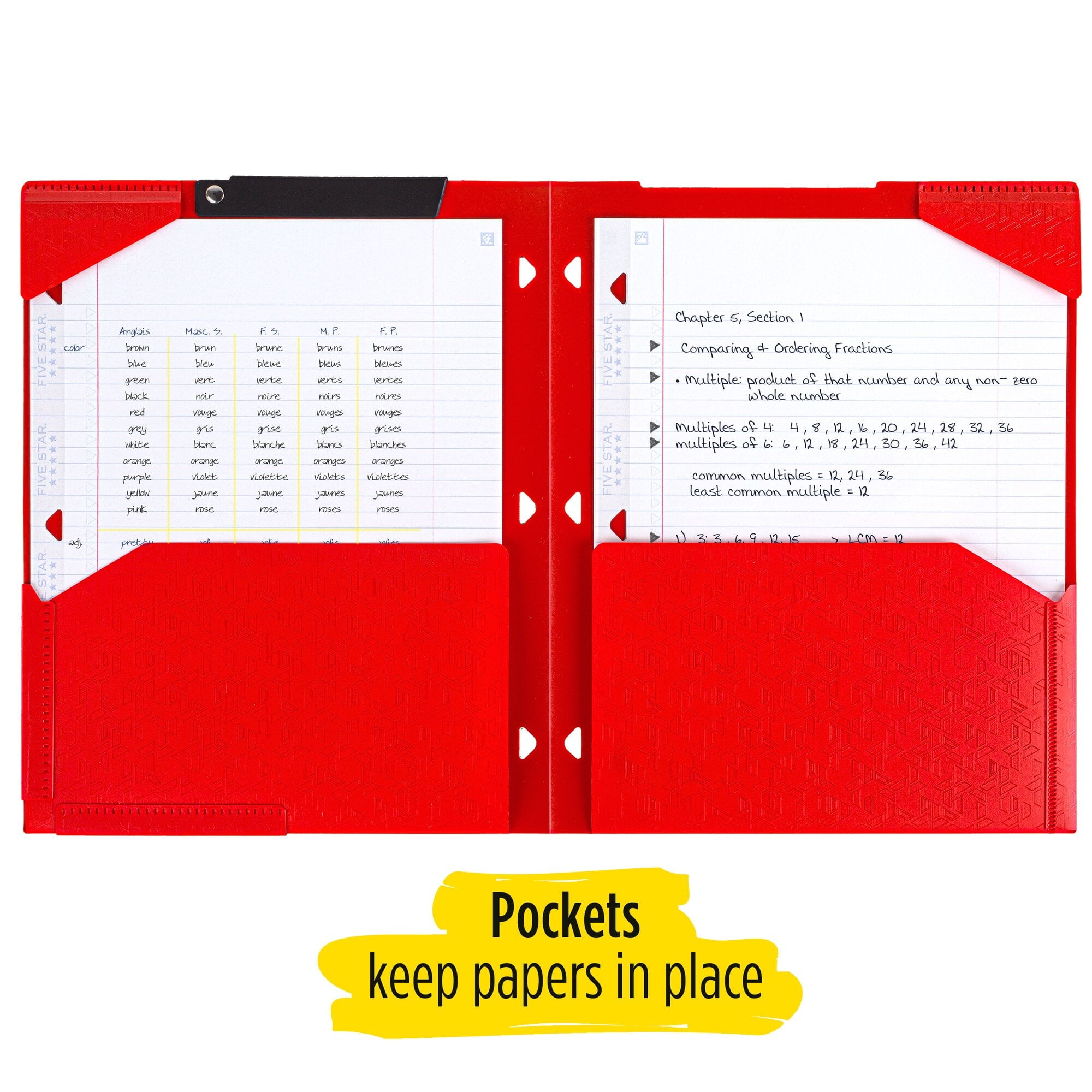 Five Star Clip N Store 2-Pocket Folder Fire Red - Pocket Folders