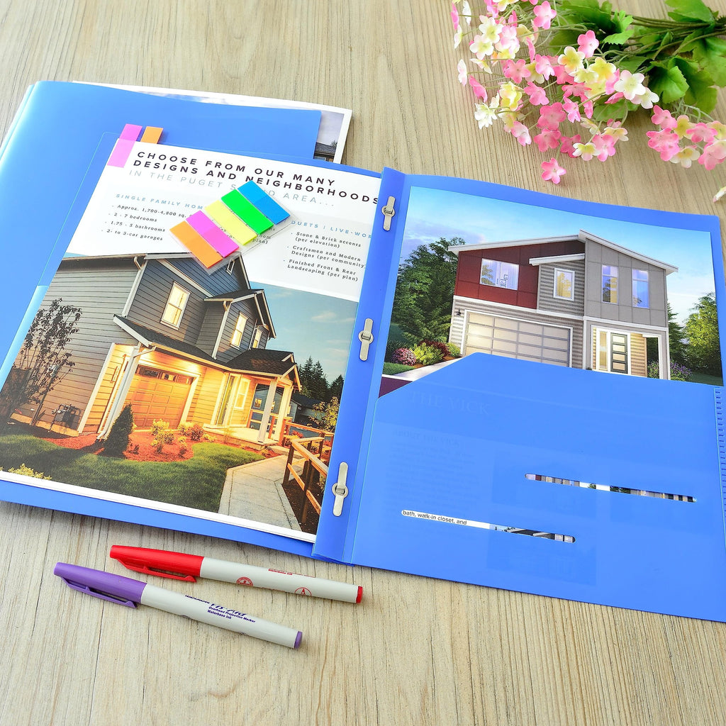 Youngever 6 Pack Heavy Duty Plastic Two Pocket Folders with 3 Prongs, Metal Prongs Fastener, Heavy Duty Plastic 2 Pocket Folder (Blue)