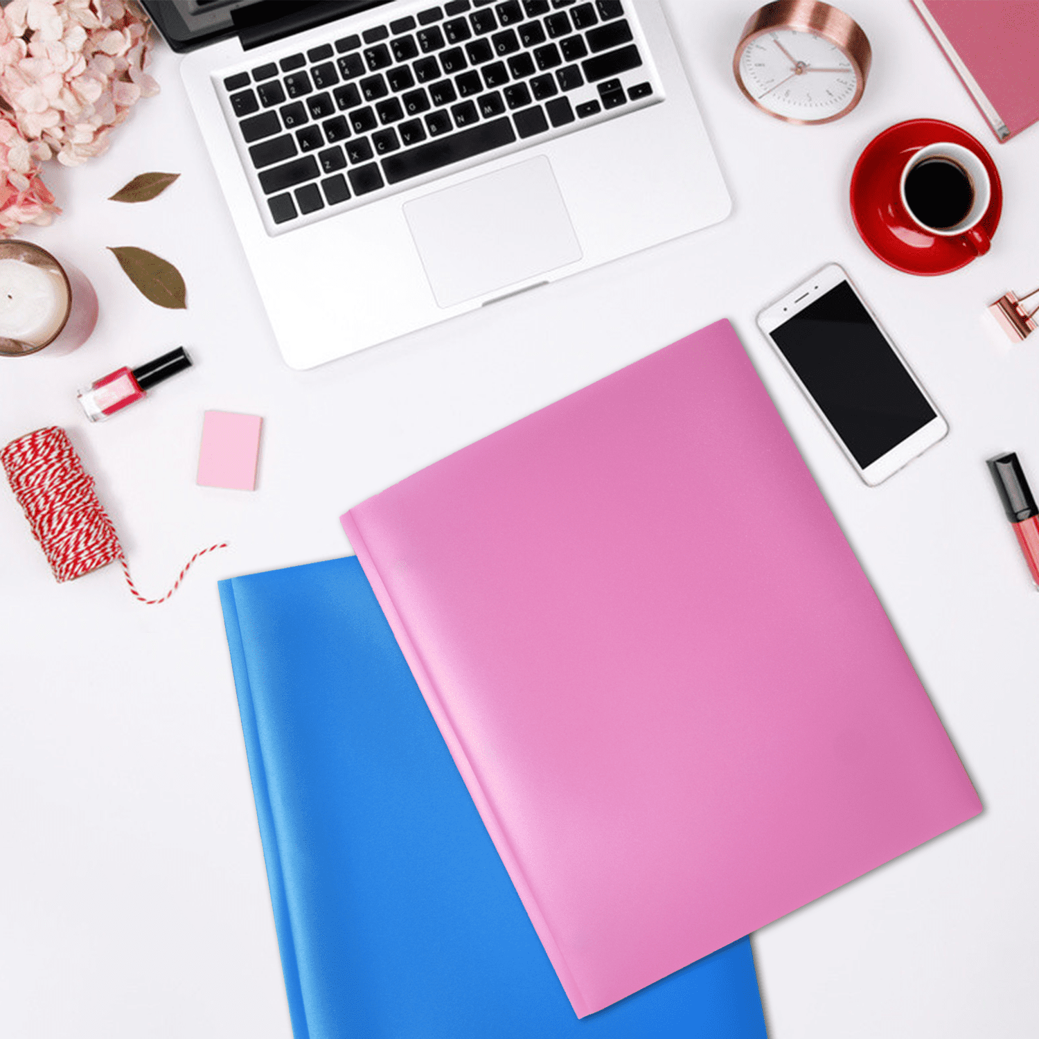 RYWESNIY Plastic Folders with Pockets and Prongs, Plastic School Supplies Folders,Assorted Colors,Letter Size, 8 Pack